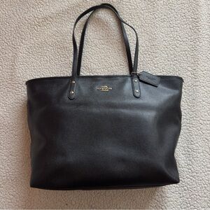 Coach F11926 Large Crossgrain Black Leather City Zip Tote